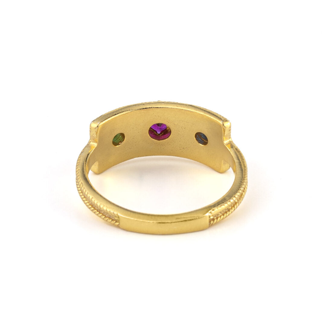 Byzantine Style Ring with Stones - Gold Plated 925 Sterling Silver