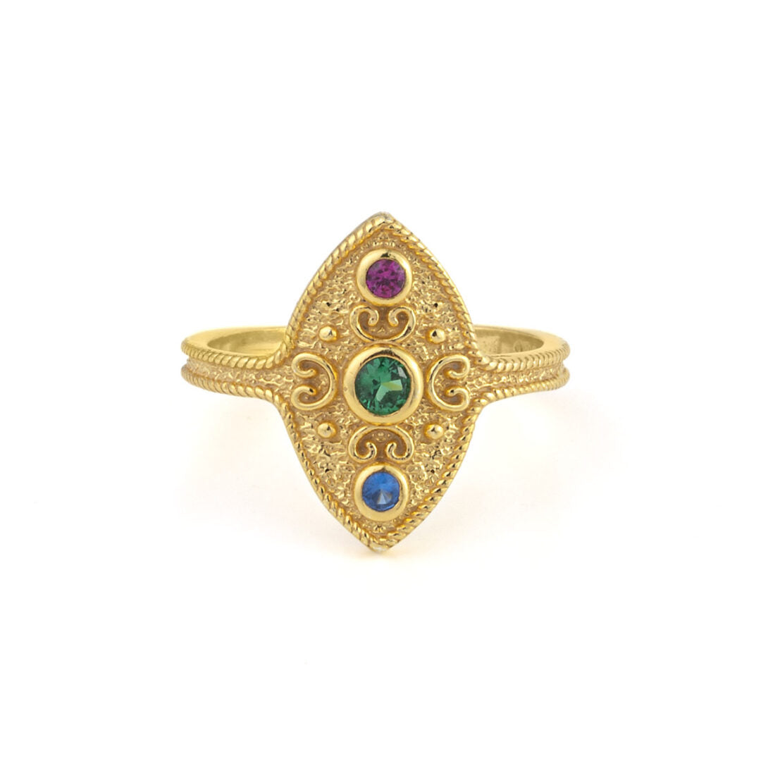 Byzantine Ring with Stones - Gold Plated 925 Sterling Silver