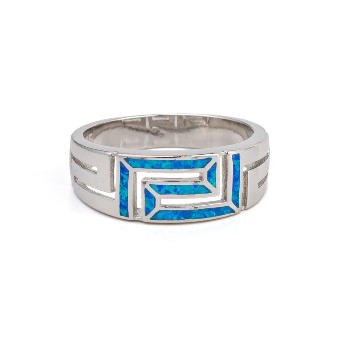 Greek Key Opal Ring – Sterling Silver 925