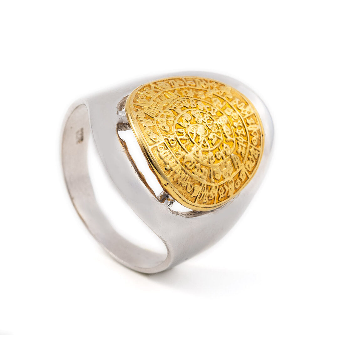 Sterling Silver Gold Plated Minoan Phaistos Disc Ring