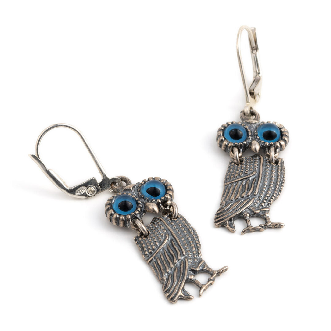 Sterling Silver Owl Dangle Earrings