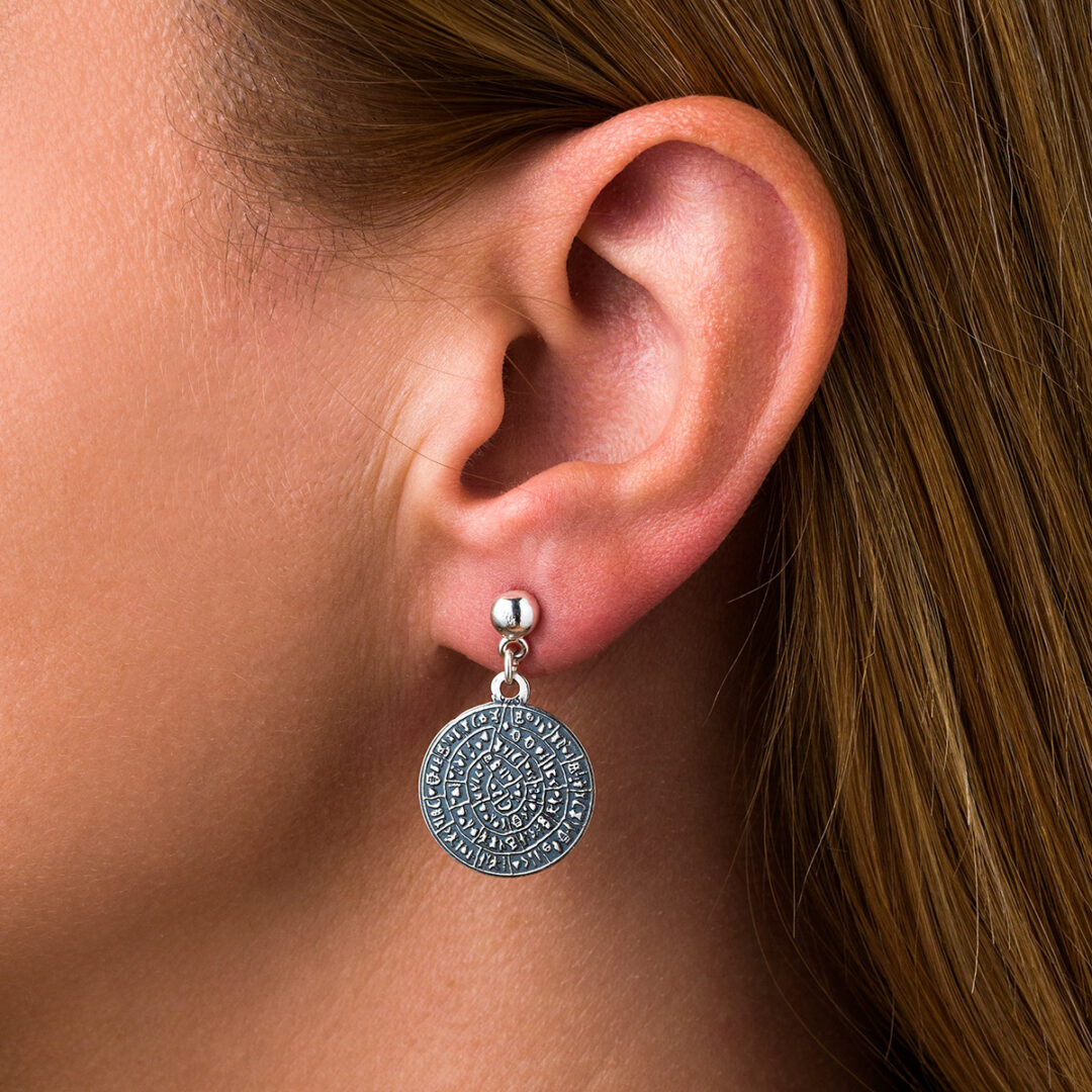 Phaistos Disc Dangle Earrings - 925 Sterling Silver