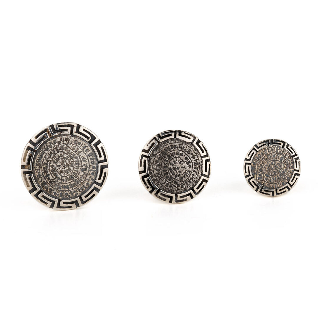 Phaistos Disc Stud Earrings with Meander - 925 Sterling Silver