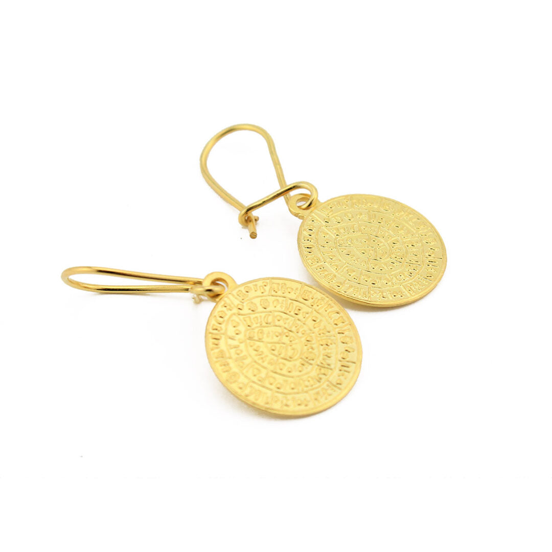 Phaistos Disk Earrings - Sterling Silver and Gold Plated