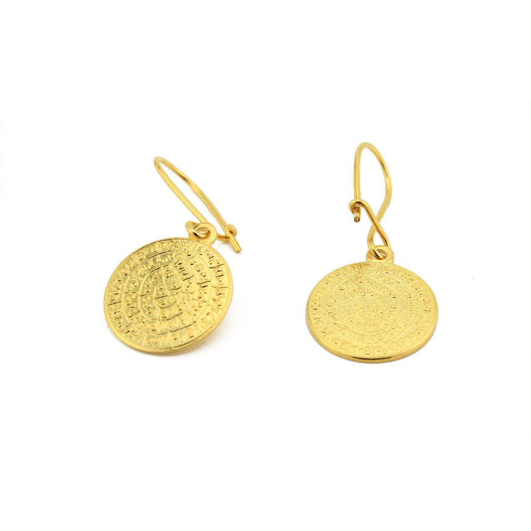 Phaistos Disk Earrings - Sterling Silver and Gold Plated