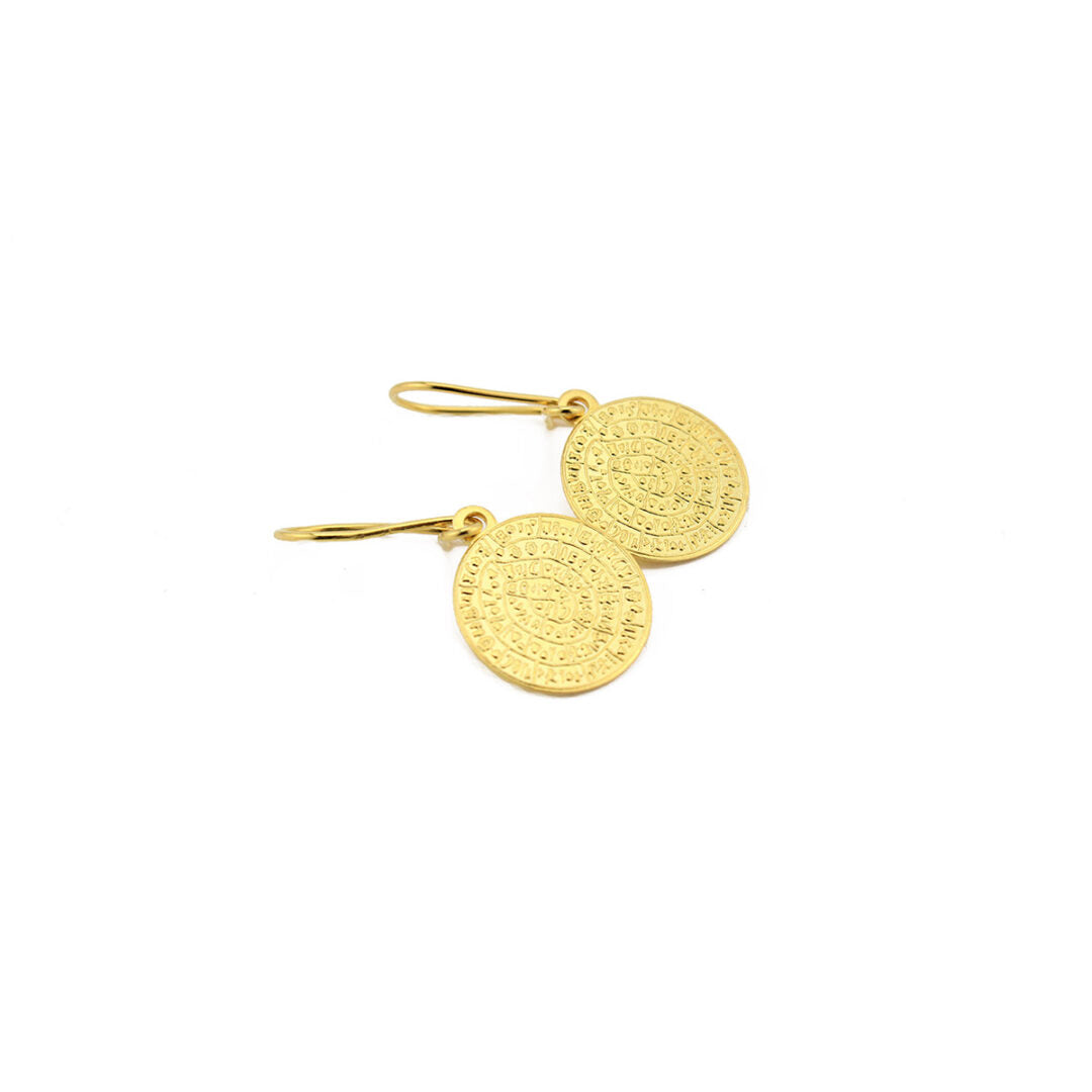 Phaistos Disk Earrings - Sterling Silver and Gold Plated
