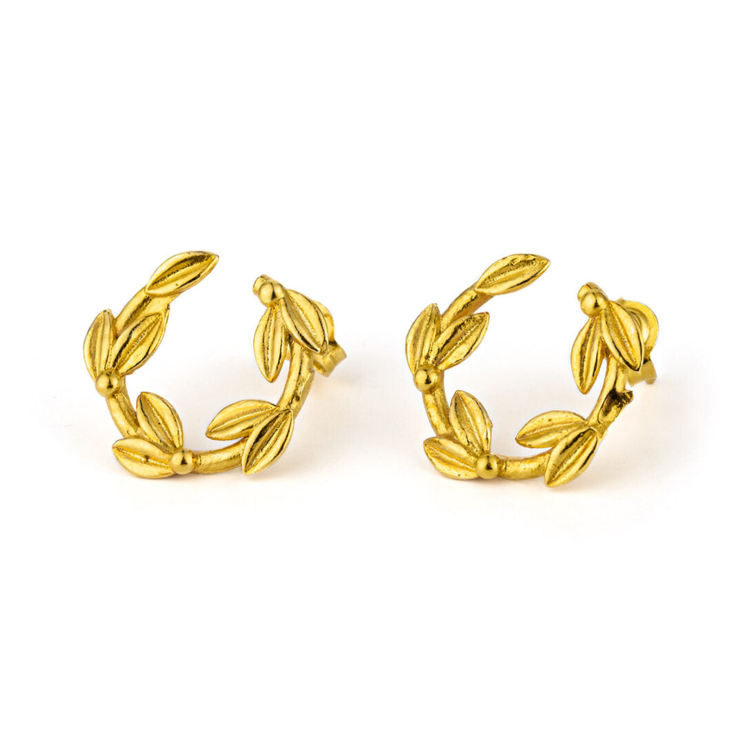 Olive Branch Stud Earrings - Sterling Silver and Gold Plated