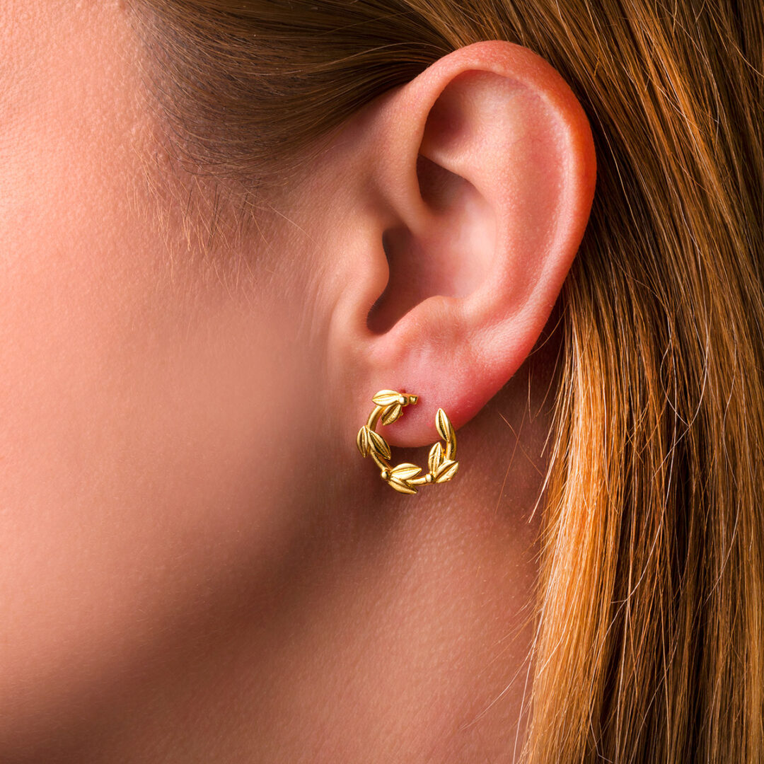 Olive Branch Stud Earrings - Sterling Silver and Gold Plated