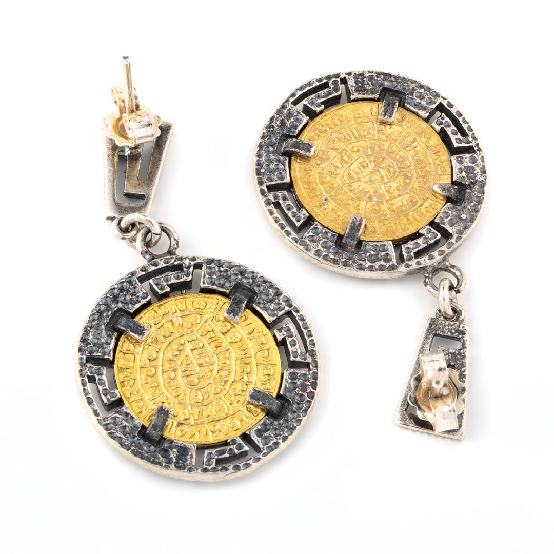 Phaistos Disc Earrings - 925 Sterling Silver and Gold Plated