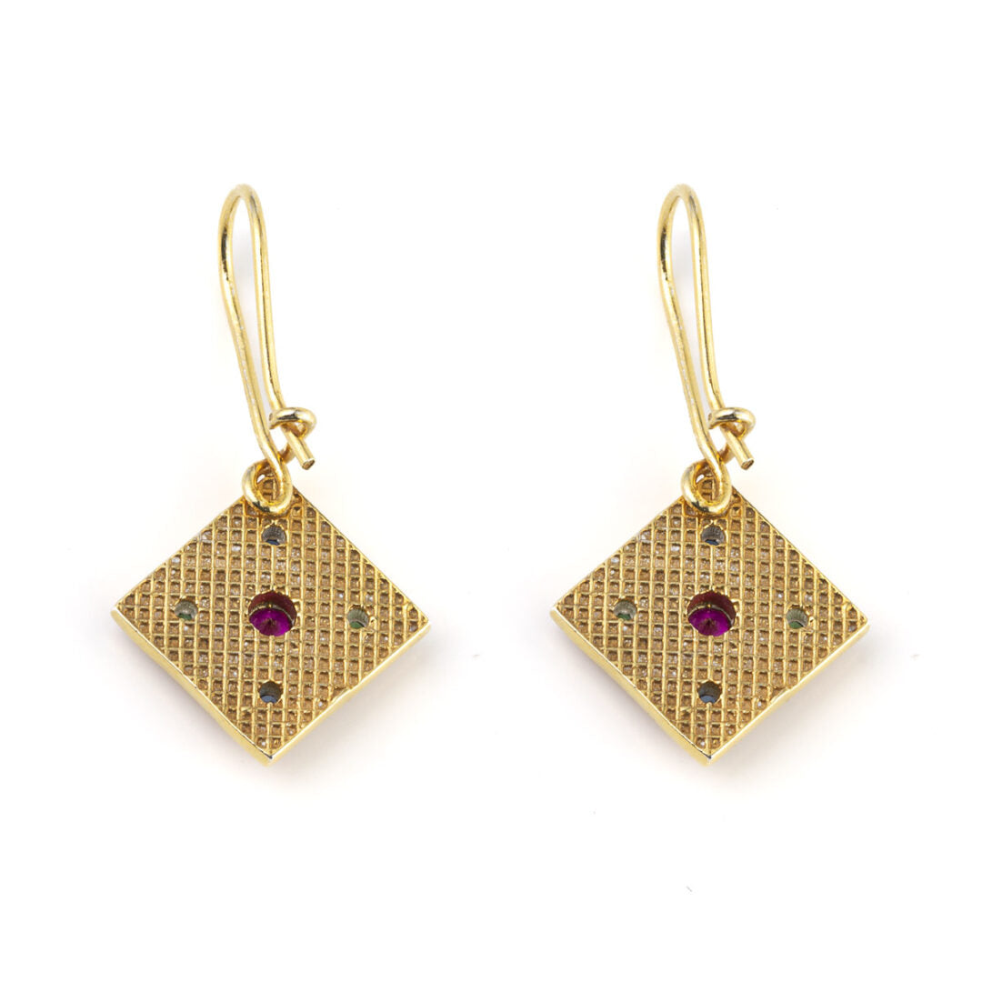 Rhombus Byzantine Earrings with Zircon - Sterling Silver and Gold Plated