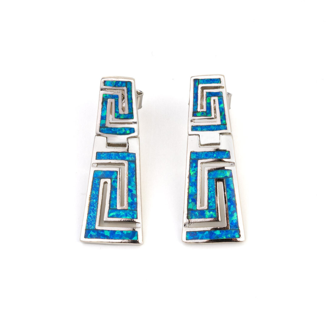 Blue Opal Meander Earrings - 925 Sterling Silver