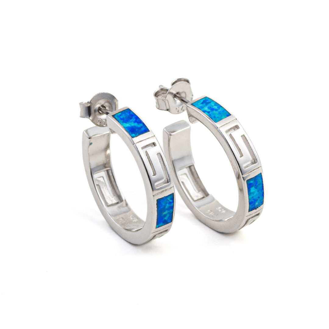 Meander Opal Hoop Earrings – 925 Sterling Silver
