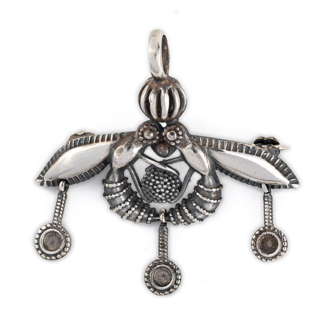 Malia bees pendant and brooch in sterling silver