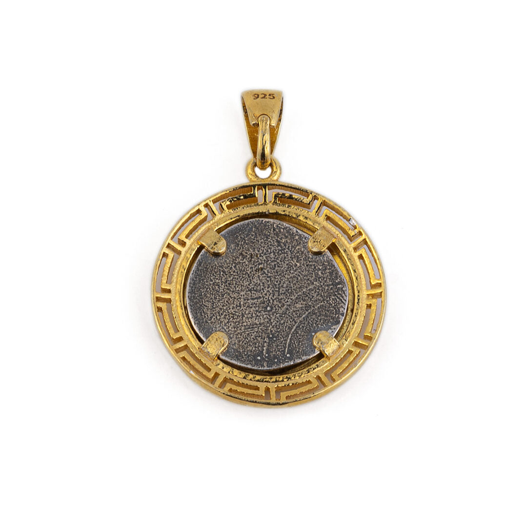 Greek Key Vergina Sun Pendant - Sterling Silver and Gold Plated