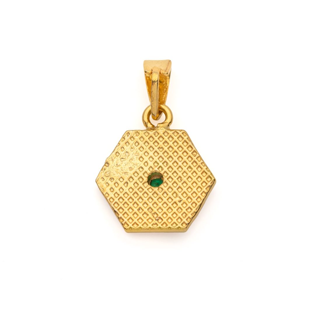 Byzantine Polygon Pendant with Zircon Stone in Gold Plated 925 Sterling Silver