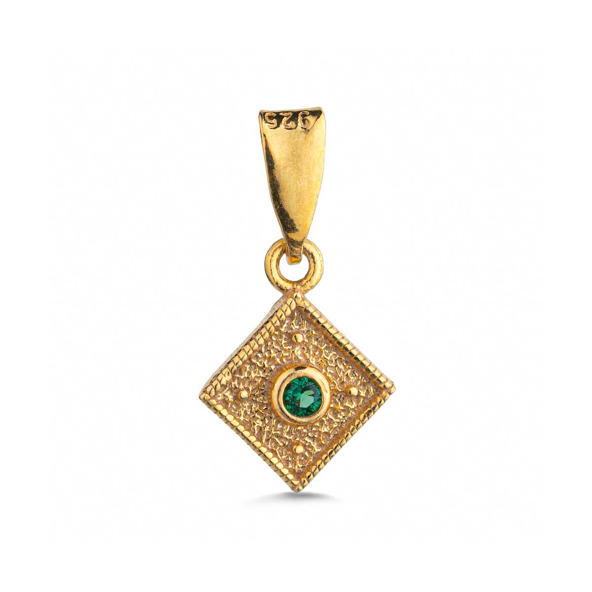 Byzantine Rhombus in 925 Sterling Silver Gold Plated with Zircon Stone