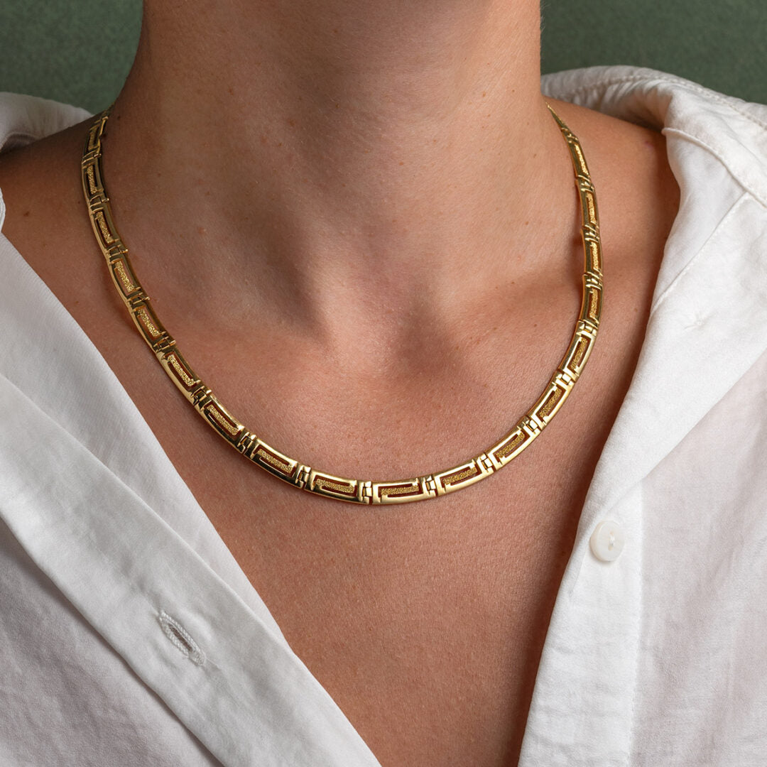 Greek Key Meander Necklace in Sterling Silver and Gold Plated