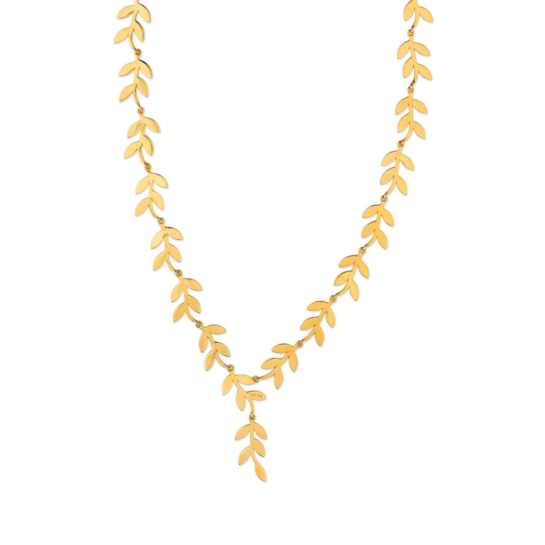 Opal Olive Tree Branch Leaf Necklace — Blue