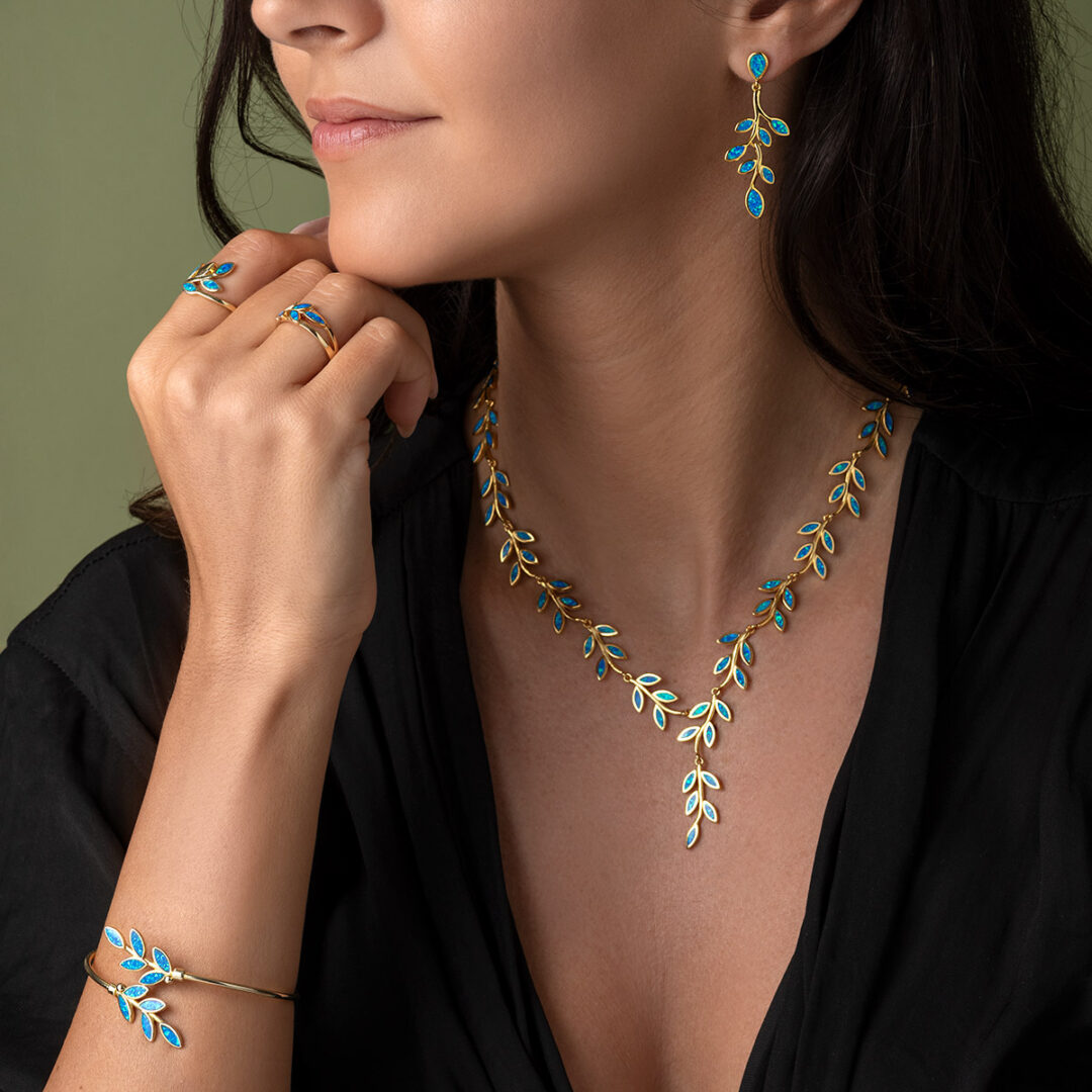 Olive Leaf Opal Earrings - Sterling Silver and Gold Plated