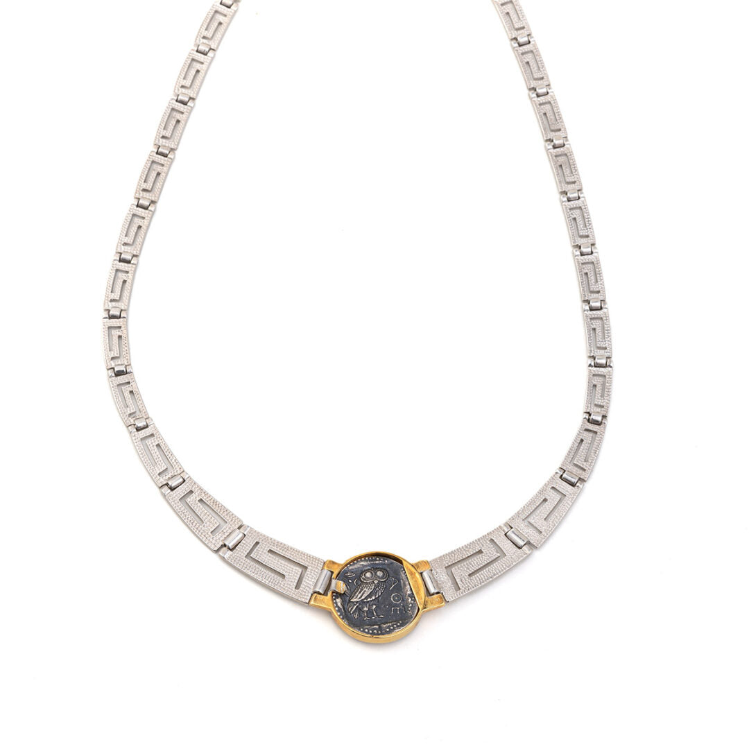 Athena and Owl Necklace – 925 Sterling Silver and Gold Plated