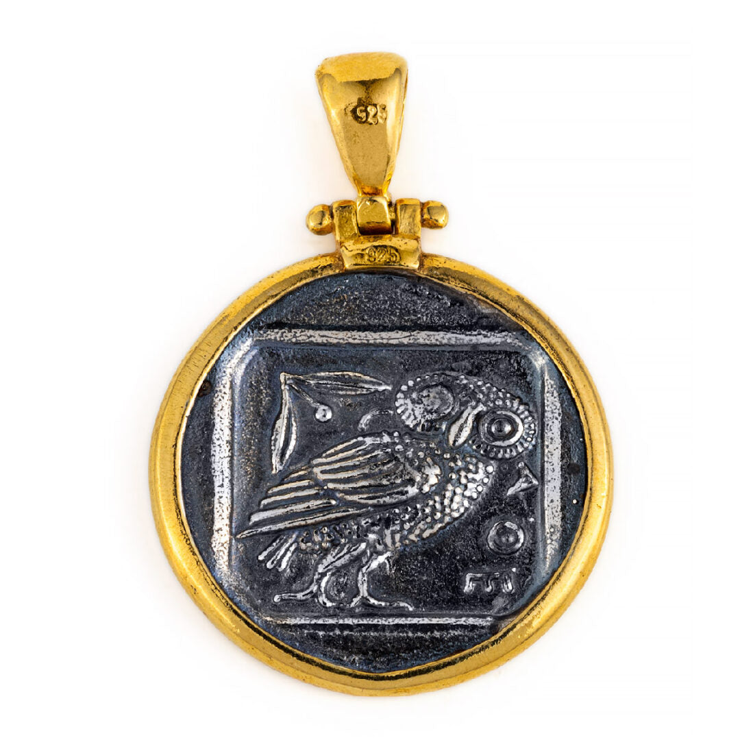 Athena Greek Goddess Coin Pendant - Sterling Silver and Gold Plated