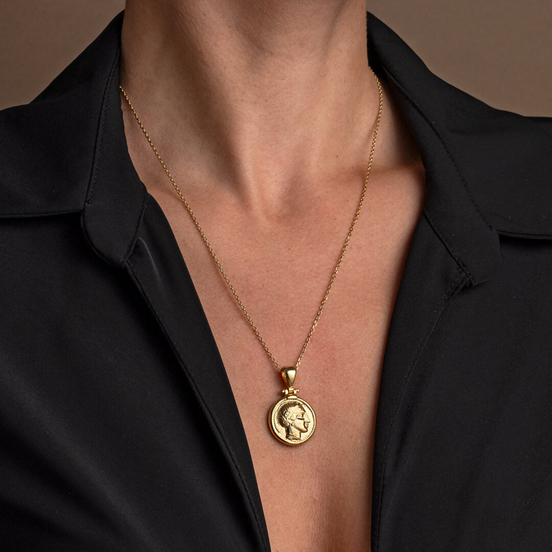 Goddess Athena and Wise Owl Pendant - Sterling Silver and Gold Plated