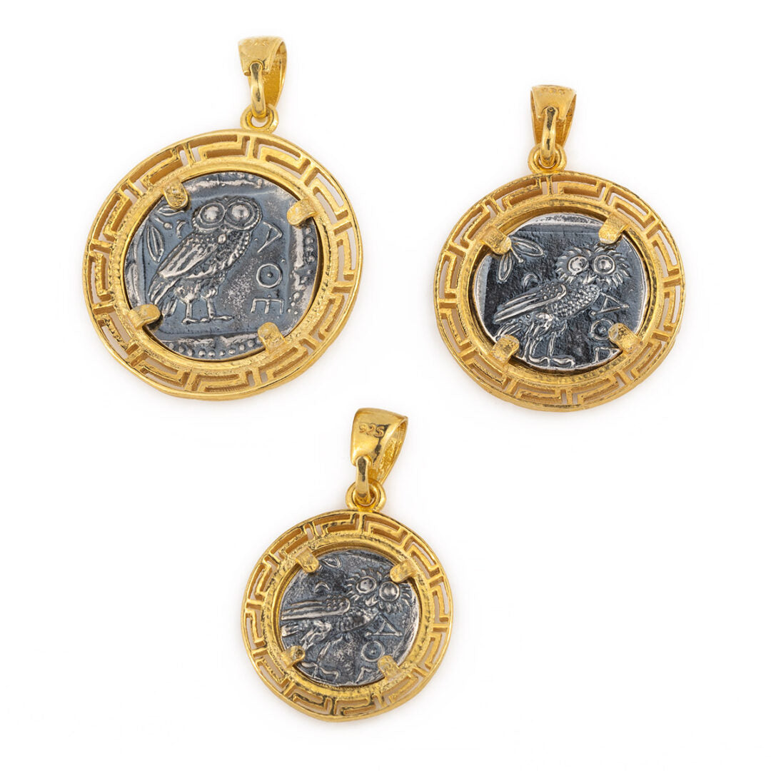 Gold Plated Athena Greek Goddess Coin Pendant