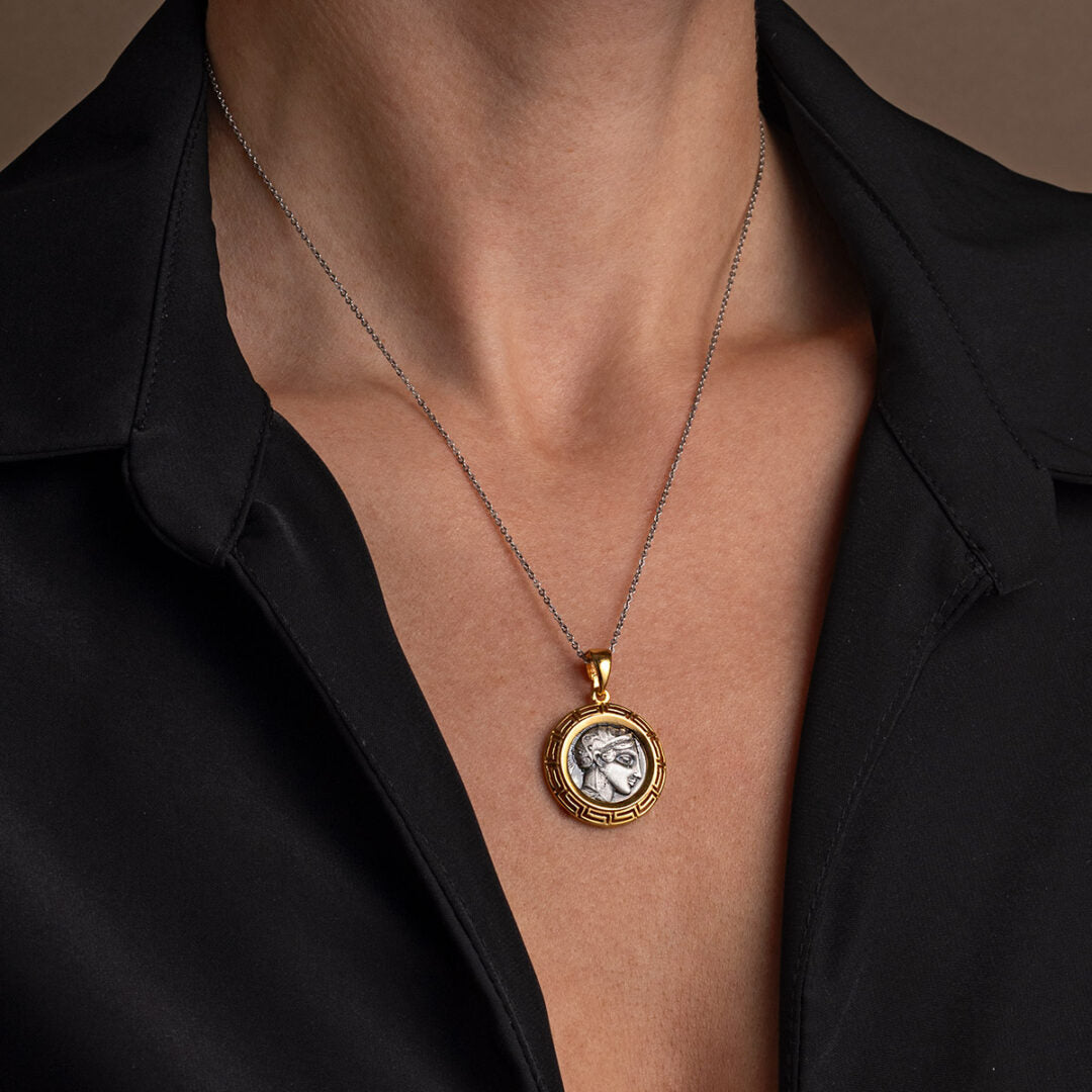 Gold Plated Athena Greek Goddess Coin Pendant