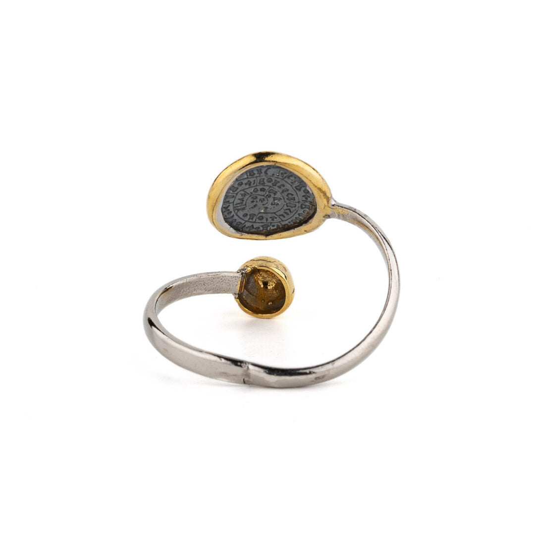 Adjustable Phaistos Disc Ring – Sterling Silver and Gold Plated