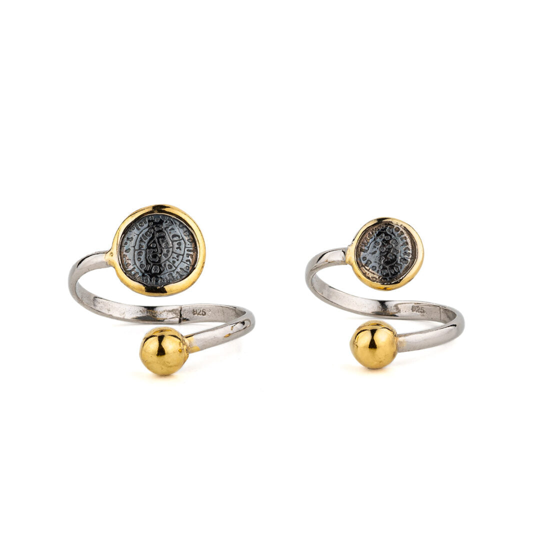Adjustable Phaistos Disc Ring – Sterling Silver and Gold Plated