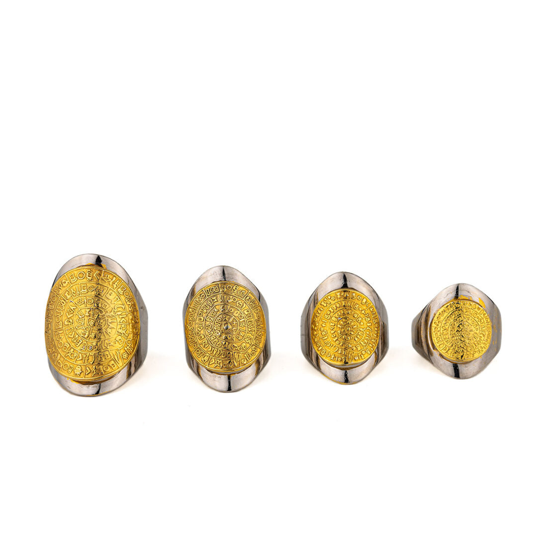 Sterling Silver Gold Plated Minoan Phaistos Disc Ring