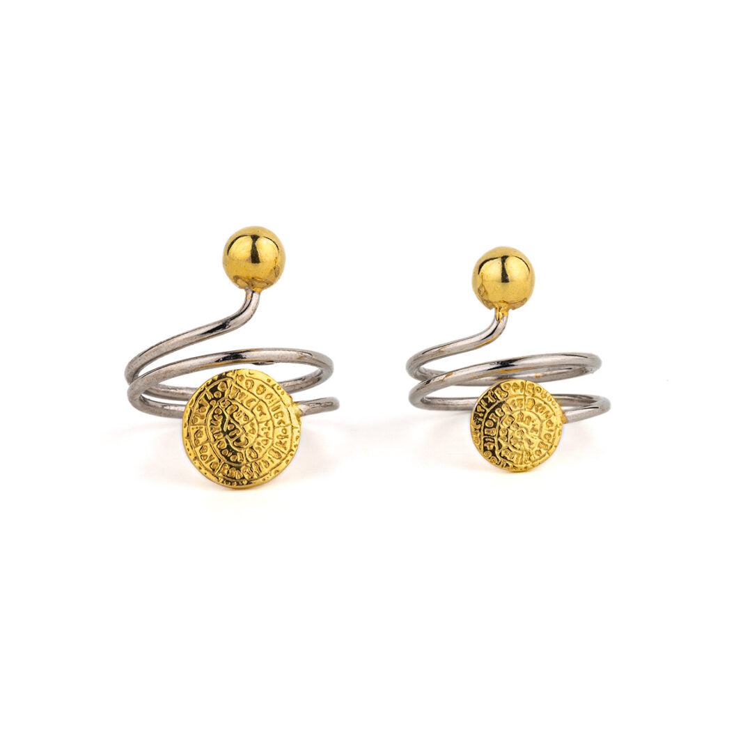 Adjustable Phaistos Disc Ring – 925 Sterling Silver and Gold Plated