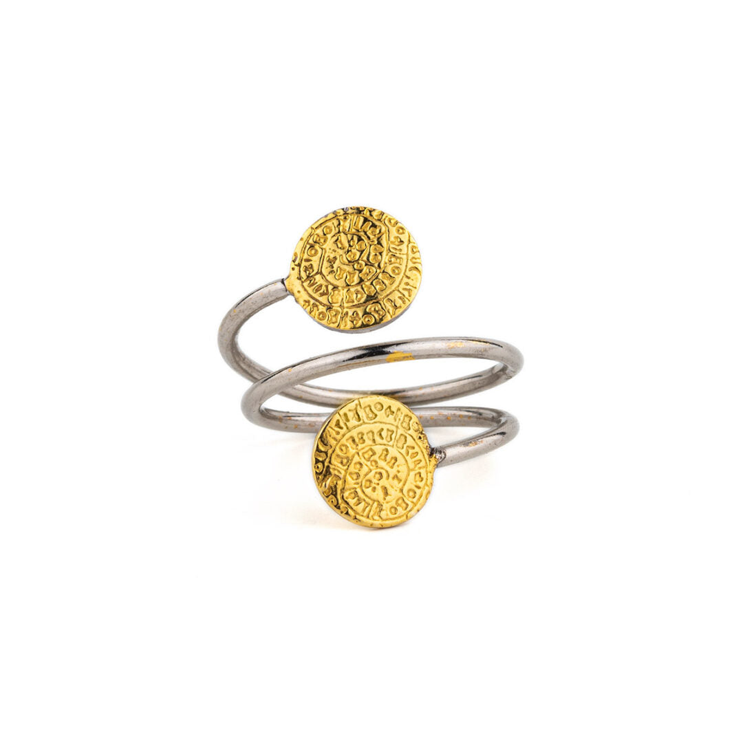 Double Phaistos Disc Ring – Sterling Silver and Gold Plated