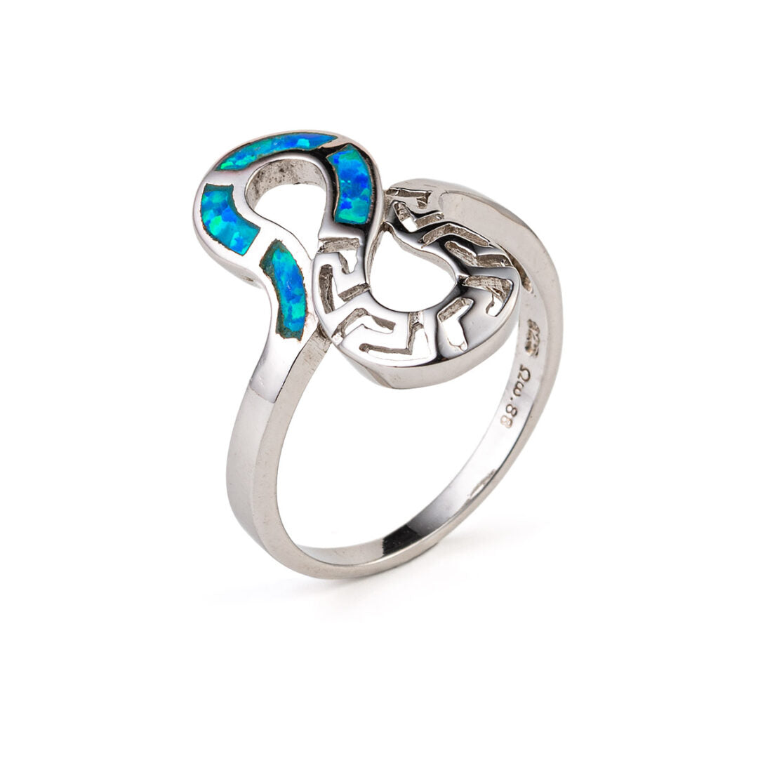 Greek Key Opal Ring- Sterling Silver 925