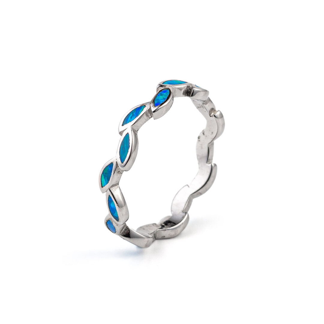 Olive Leaf Blue Opal Ring- 925 Sterling Silver