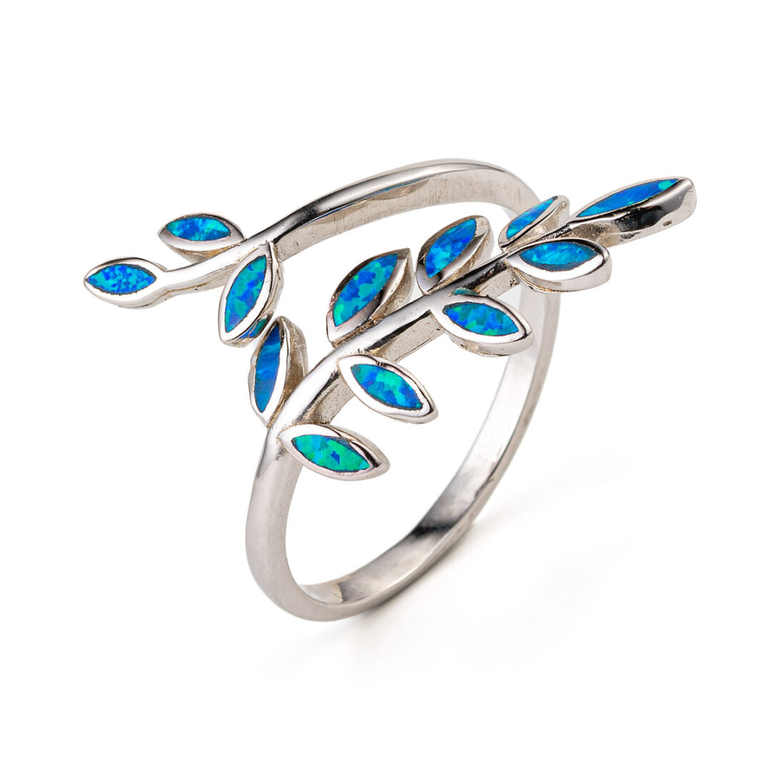 Leaf Blue Opal Ring - 925 Sterling Silver