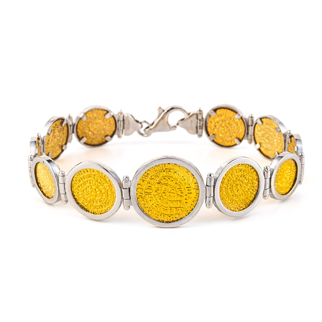 Phaistos Disc Link Bracelet - 925 Sterling Silver and Gold Plated