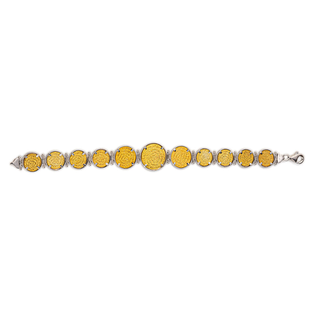 Phaistos Disc Link Bracelet - 925 Sterling Silver and Gold Plated