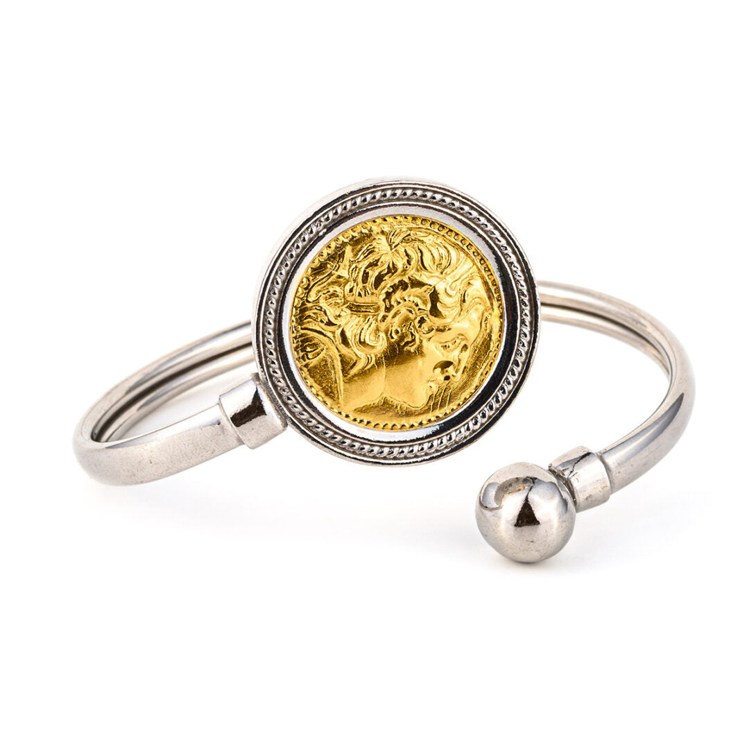 Alexander The Great Coin Bracelet - 925 Sterling Silver and Gold Plated