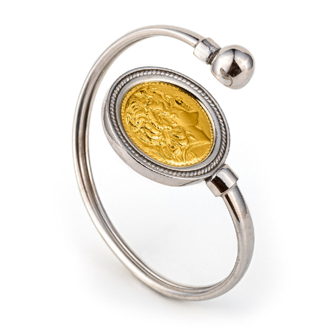 Alexander The Great Coin Bracelet - 925 Sterling Silver and Gold Plated