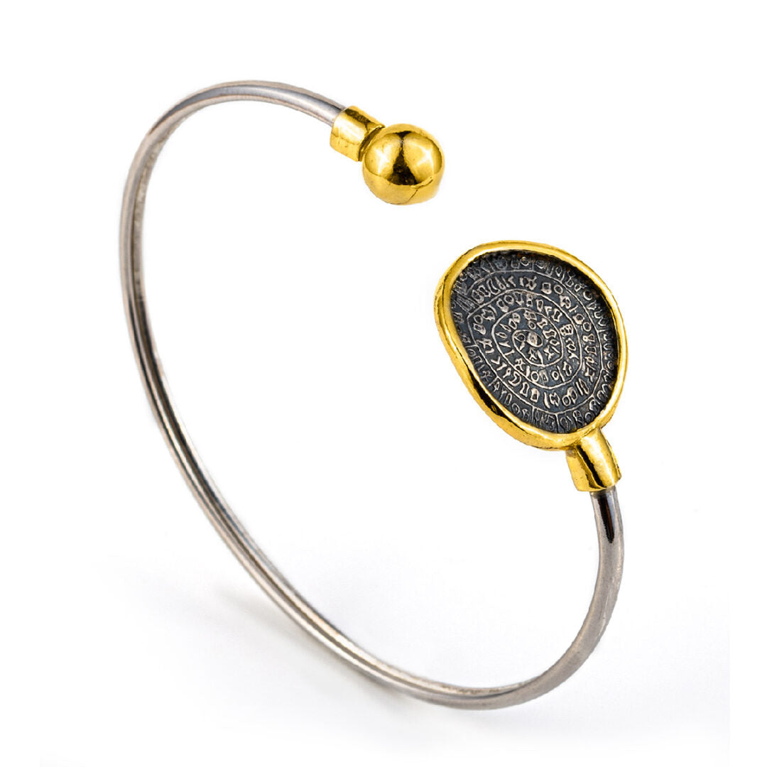 Phaistos Disc Hinge Bracelet - 925 Sterling Silver and Gold Plated