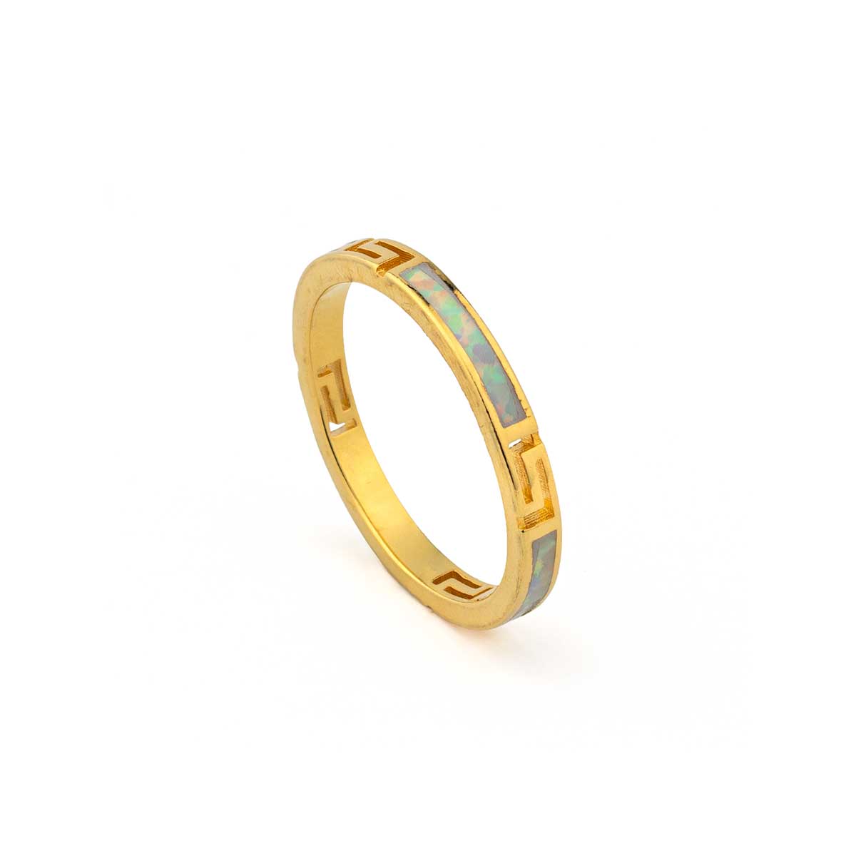 Meandros Ring in 925 Sterling Silver with White Opal