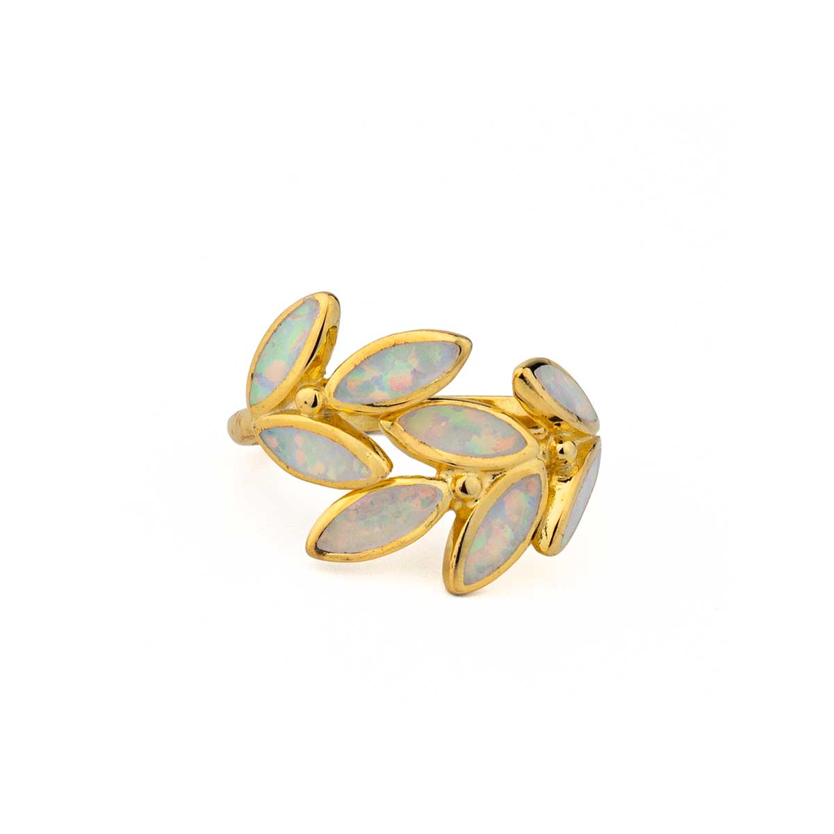 Olive Ring in 925 Sterling Silver with White Opal