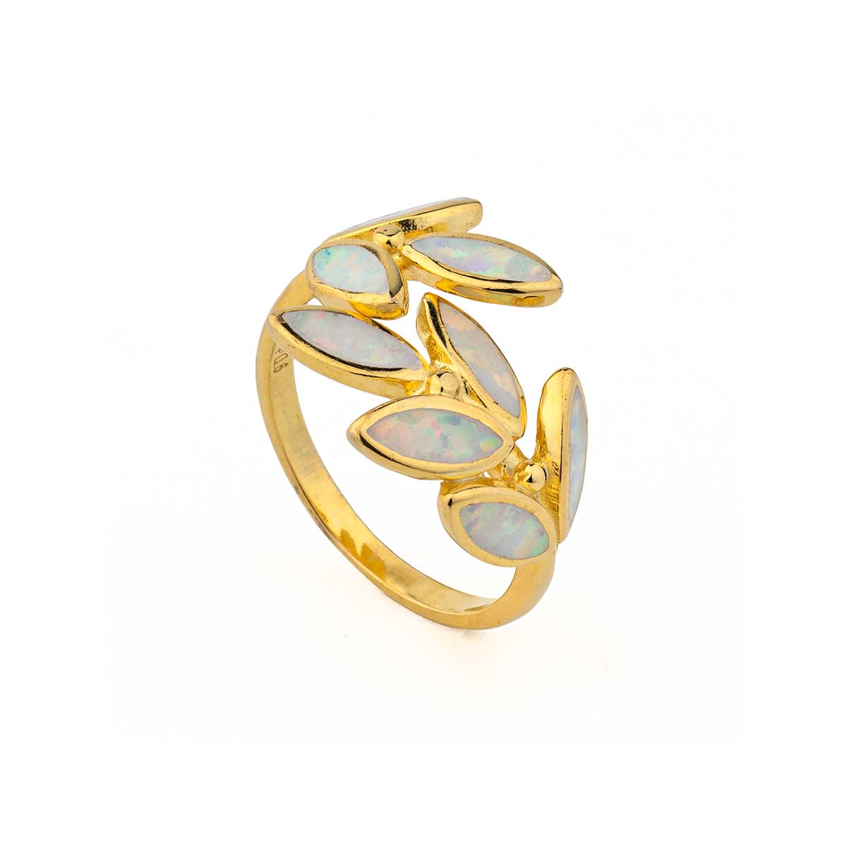 Olive Ring in 925 Sterling Silver with White Opal