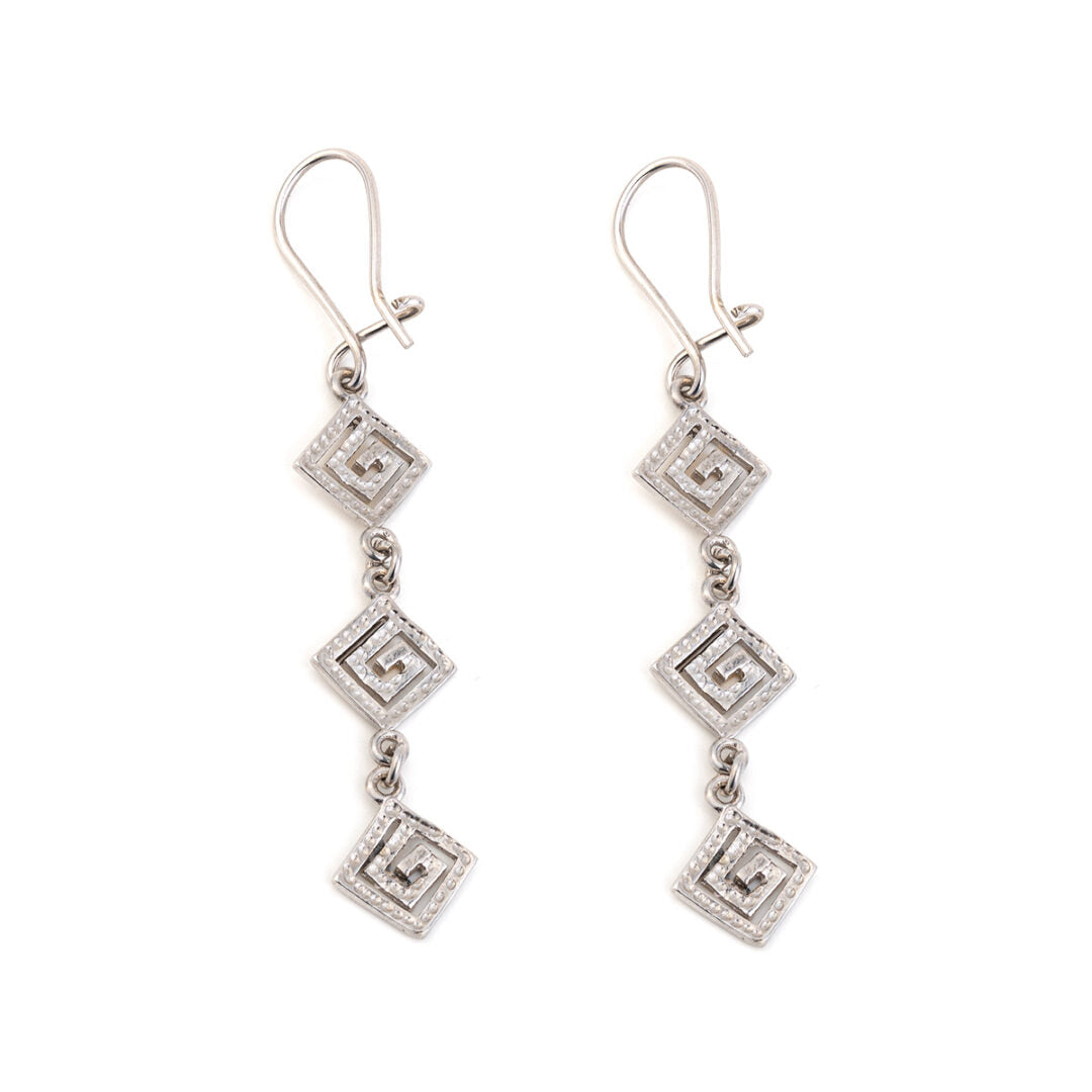 Triple Greek Key Drop Earrings – 925 Sterling Silver