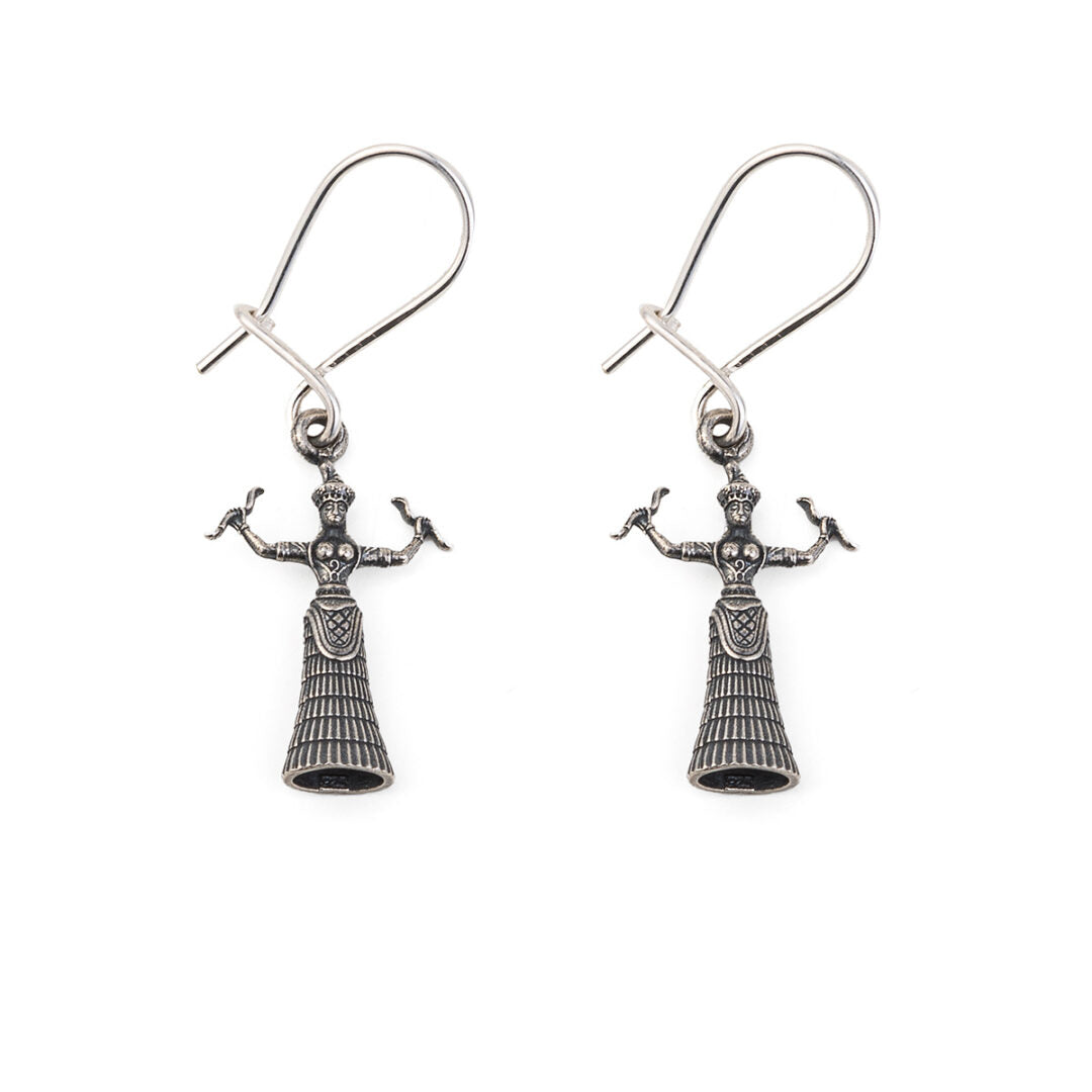 Snake Goddess Drop Earrings - Sterling Silver and Gold Plated