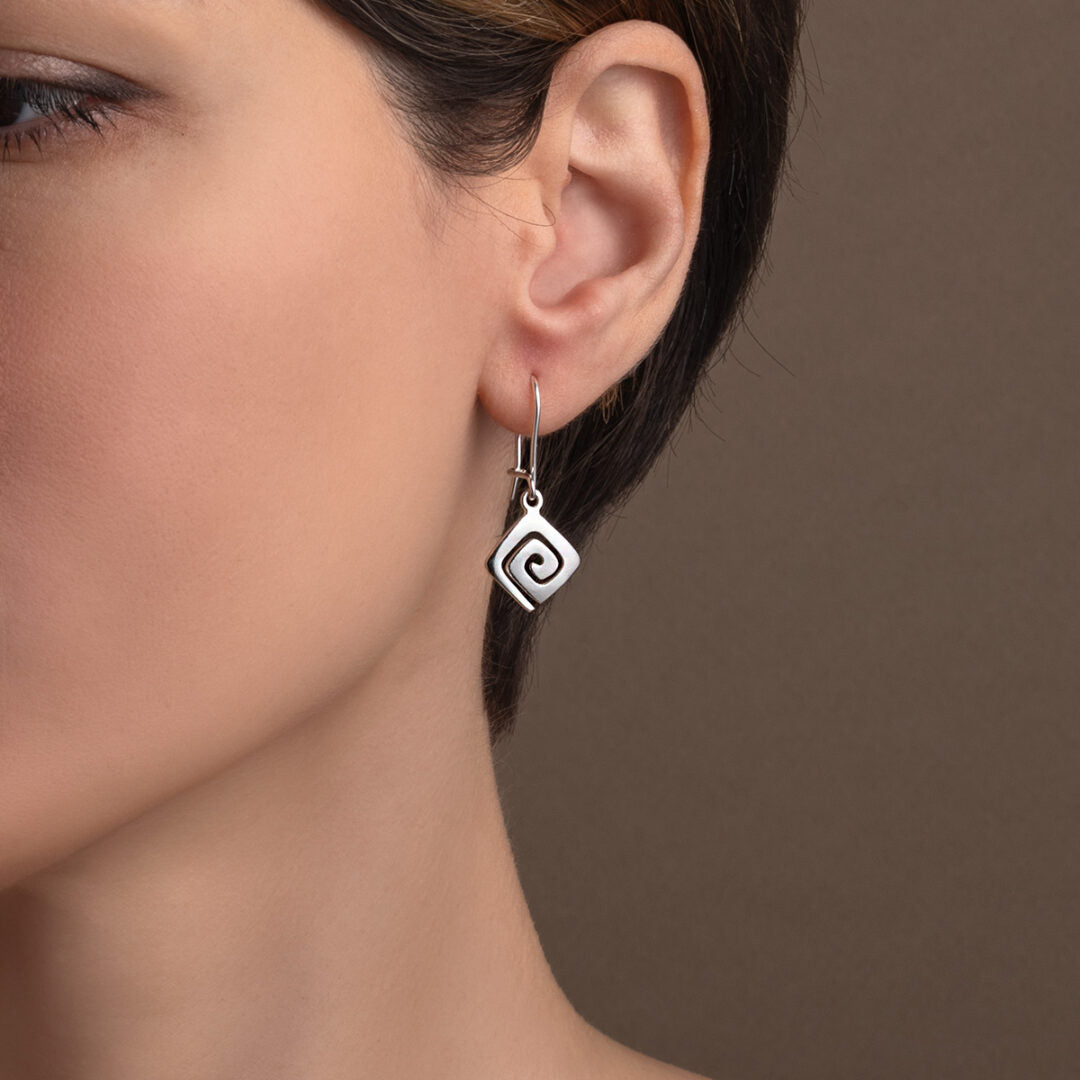 Greek Key Drop Earrings – 925 Sterling Silver