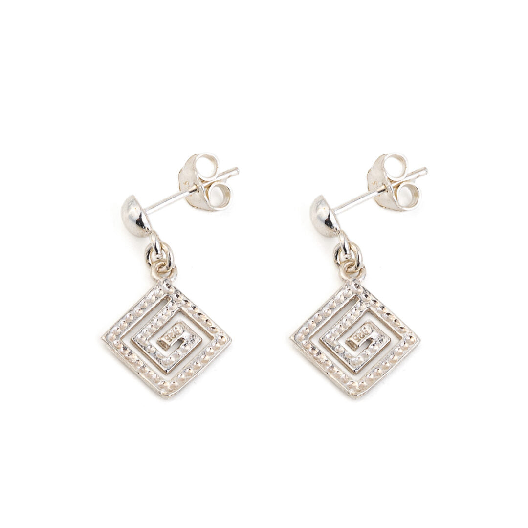 Greek Key Drop Earrings – Sterling Silver