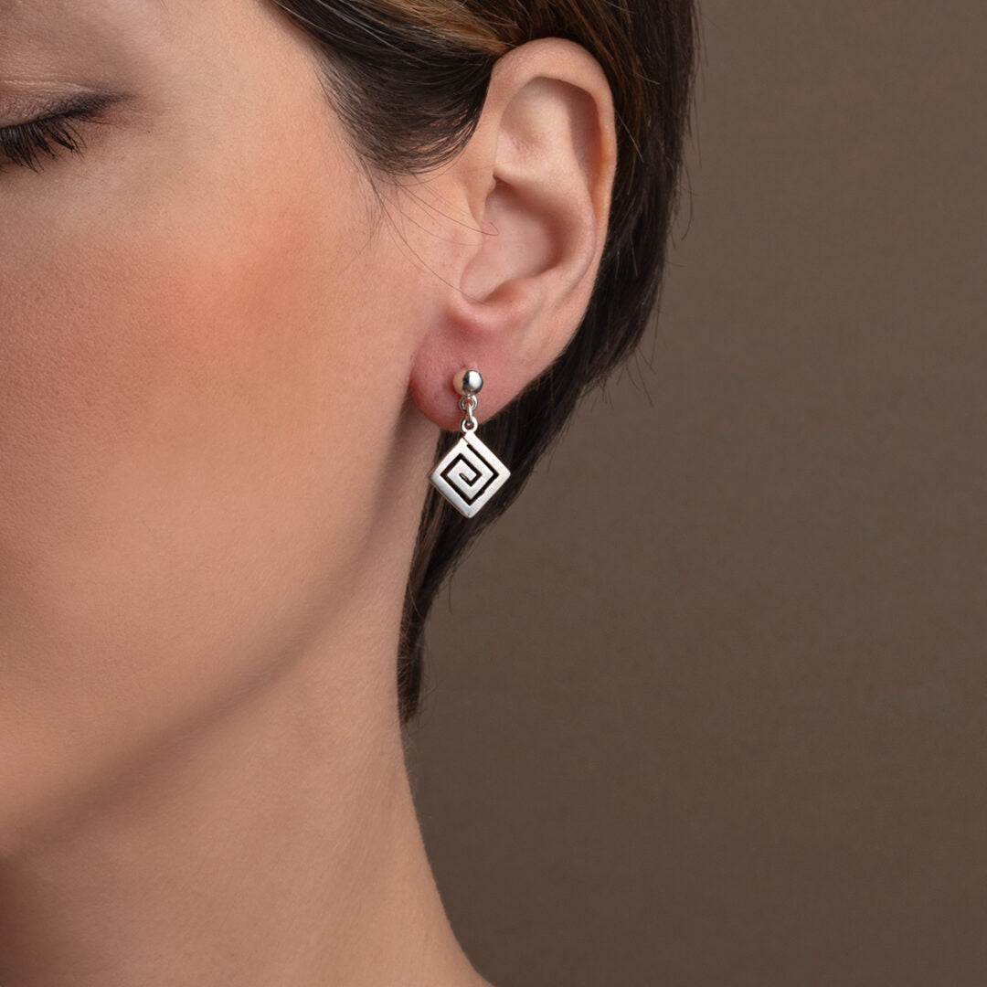 Greek Key Drop Earrings – Sterling Silver