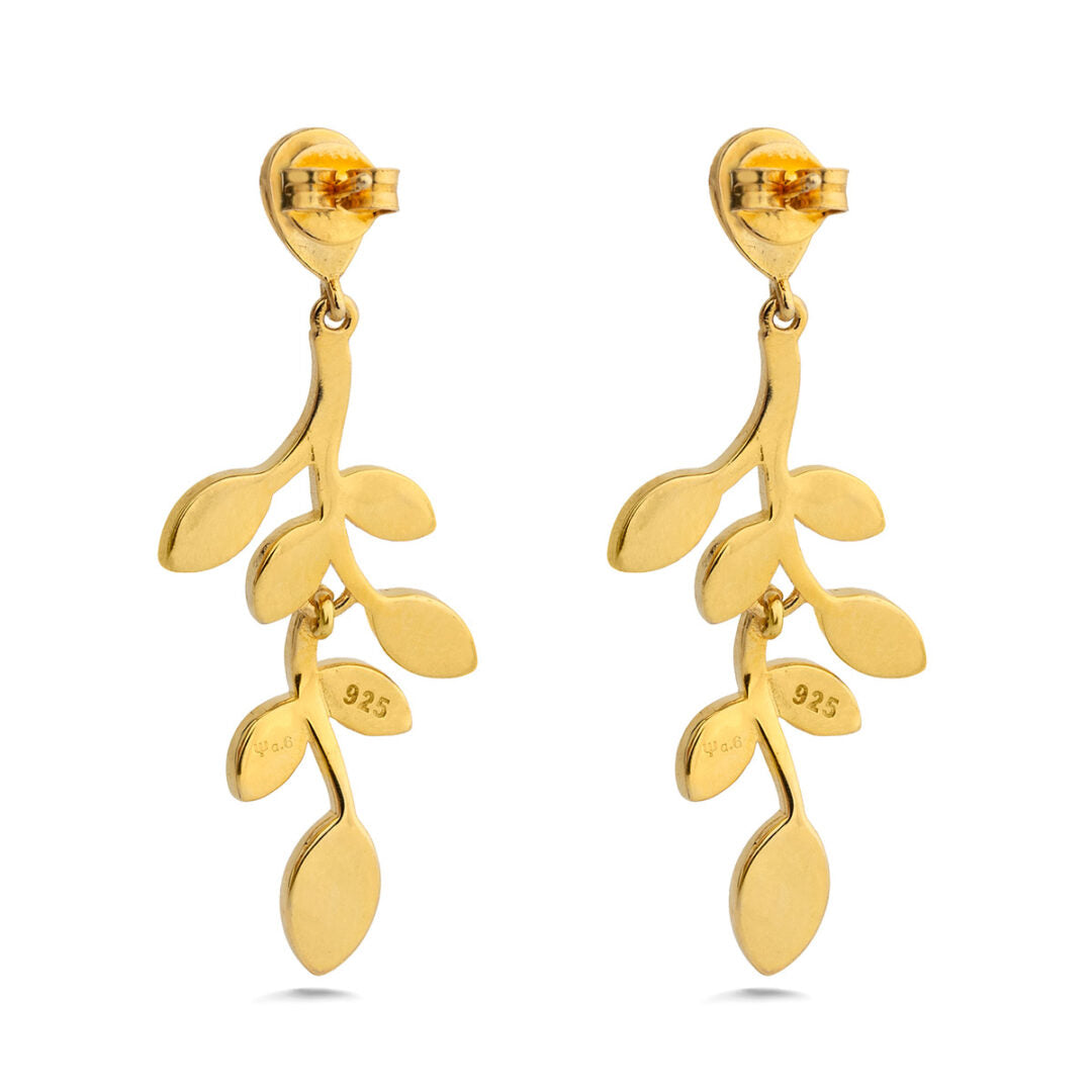 Olive Leaf Opal Golden Earrings - Sterling Silver
